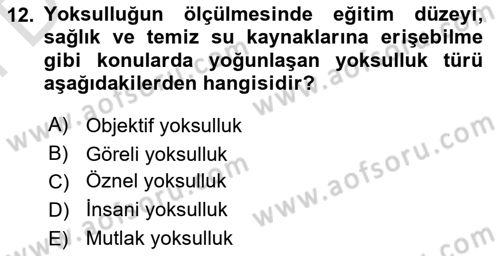 Gelir Dağılımı ve Yoksulluk Dersi 2023 - 2024 Yılı (Final) Dönem Sonu Sınav Soruları 12. Soru