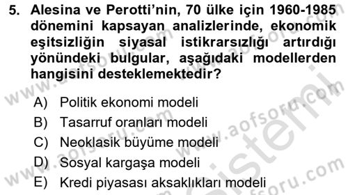 Gelir Dağılımı ve Yoksulluk Dersi 2023 - 2024 Yılı (Final) Dönem Sonu Sınav Soruları 5. Soru