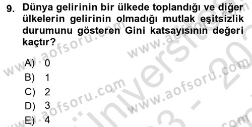 Gelir Dağılımı ve Yoksulluk Dersi 2023 - 2024 Yılı (Final) Dönem Sonu Sınav Soruları 9. Soru