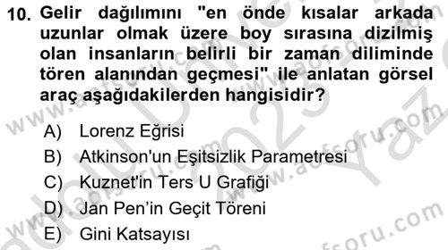 Gelir Dağılımı ve Yoksulluk Dersi 2023 - 2024 Yılı Yaz Okulu Sınav Soruları 10. Soru