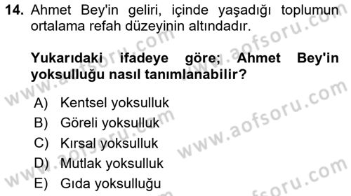 Gelir Dağılımı ve Yoksulluk Dersi 2023 - 2024 Yılı Yaz Okulu Sınav Soruları 14. Soru