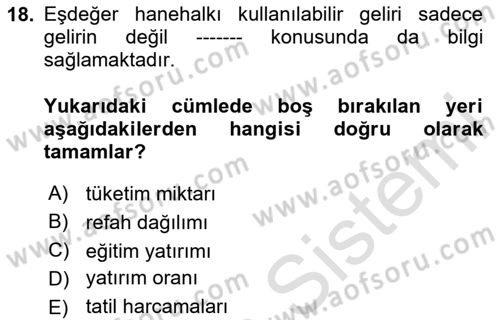 Gelir Dağılımı ve Yoksulluk Dersi 2023 - 2024 Yılı Yaz Okulu Sınav Soruları 18. Soru