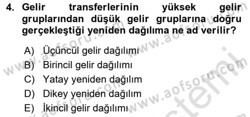 Gelir Dağılımı ve Yoksulluk Dersi 2023 - 2024 Yılı Yaz Okulu Sınav Soruları 4. Soru