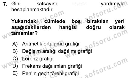 Gelir Dağılımı ve Yoksulluk Dersi 2023 - 2024 Yılı Yaz Okulu Sınav Soruları 7. Soru