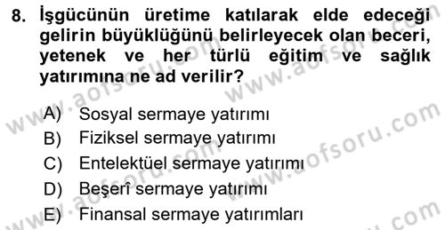 Gelir Dağılımı ve Yoksulluk Dersi 2023 - 2024 Yılı Yaz Okulu Sınav Soruları 8. Soru
