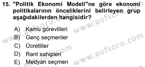Gelir Dağılımı ve Yoksulluk Dersi 2024 - 2025 Yılı (Vize) Ara Sınav Soruları 15. Soru