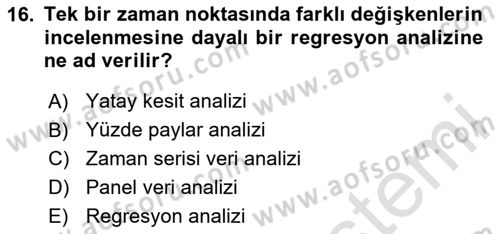 Gelir Dağılımı ve Yoksulluk Dersi 2024 - 2025 Yılı (Vize) Ara Sınav Soruları 16. Soru