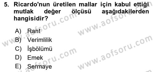 Gelir Dağılımı ve Yoksulluk Dersi 2024 - 2025 Yılı (Vize) Ara Sınav Soruları 5. Soru