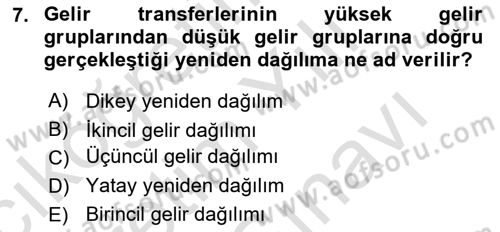 Gelir Dağılımı ve Yoksulluk Dersi 2024 - 2025 Yılı (Vize) Ara Sınav Soruları 7. Soru