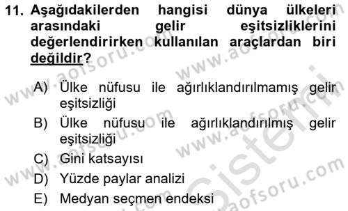 Gelir Dağılımı ve Yoksulluk Dersi 2024 - 2025 Yılı (Final) Dönem Sonu Sınav Soruları 11. Soru