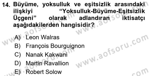 Gelir Dağılımı ve Yoksulluk Dersi 2024 - 2025 Yılı (Final) Dönem Sonu Sınav Soruları 14. Soru