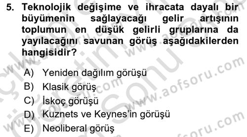 Gelir Dağılımı ve Yoksulluk Dersi 2024 - 2025 Yılı (Final) Dönem Sonu Sınav Soruları 5. Soru