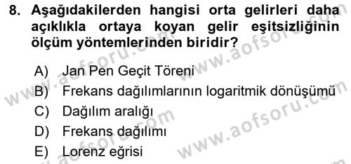 Gelir Dağılımı ve Yoksulluk Dersi 2024 - 2025 Yılı (Final) Dönem Sonu Sınav Soruları 8. Soru