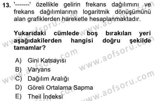 Gelir Dağılımı ve Yoksulluk Dersi 2025 - 2026 Yılı (Vize) Ara Sınav Soruları 13. Soru