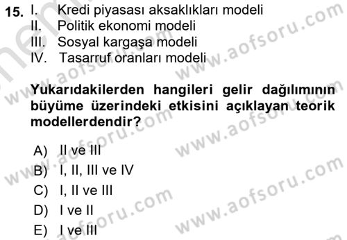 Gelir Dağılımı ve Yoksulluk Dersi 2025 - 2026 Yılı (Vize) Ara Sınav Soruları 15. Soru