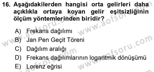 Gelir Dağılımı ve Yoksulluk Dersi 2025 - 2026 Yılı (Vize) Ara Sınav Soruları 16. Soru