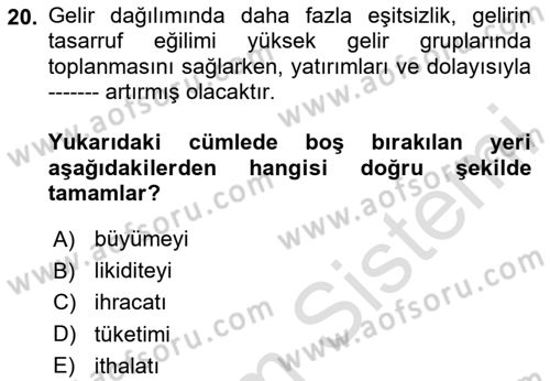 Gelir Dağılımı ve Yoksulluk Dersi 2025 - 2026 Yılı (Vize) Ara Sınav Soruları 20. Soru