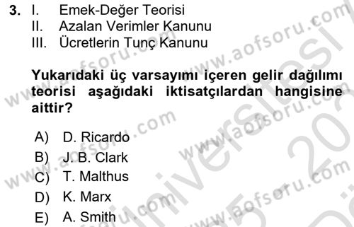 Gelir Dağılımı ve Yoksulluk Dersi 2025 - 2026 Yılı (Vize) Ara Sınav Soruları 3. Soru