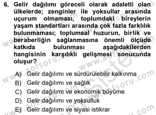 Gelir Dağılımı ve Yoksulluk Dersi 2025 - 2026 Yılı (Vize) Ara Sınav Soruları 6. Soru