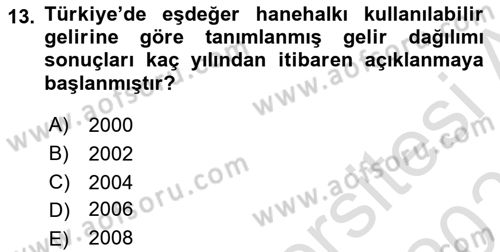 Gelir Dağılımı ve Yoksulluk Dersi 2025 - 2026 Yılı (Final) Dönem Sonu Sınav Soruları 13. Soru