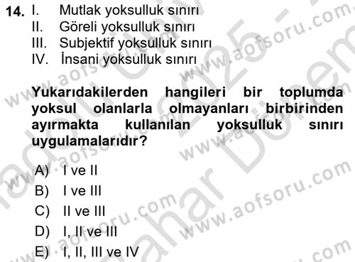 Gelir Dağılımı ve Yoksulluk Dersi 2025 - 2026 Yılı (Final) Dönem Sonu Sınav Soruları 14. Soru