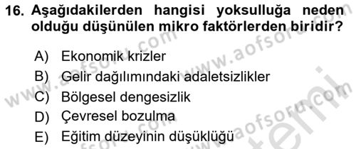 Gelir Dağılımı ve Yoksulluk Dersi 2025 - 2026 Yılı (Final) Dönem Sonu Sınav Soruları 16. Soru