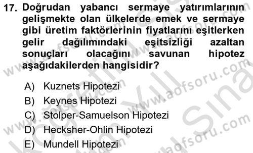 Gelir Dağılımı ve Yoksulluk Dersi 2025 - 2026 Yılı (Final) Dönem Sonu Sınav Soruları 17. Soru