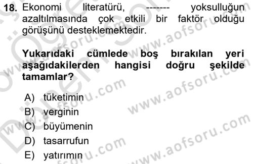 Gelir Dağılımı ve Yoksulluk Dersi 2025 - 2026 Yılı (Final) Dönem Sonu Sınav Soruları 18. Soru