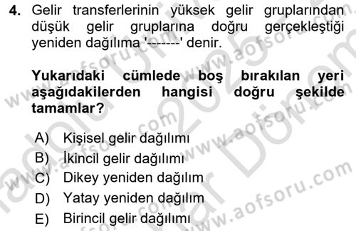 Gelir Dağılımı ve Yoksulluk Dersi 2025 - 2026 Yılı (Final) Dönem Sonu Sınav Soruları 4. Soru
