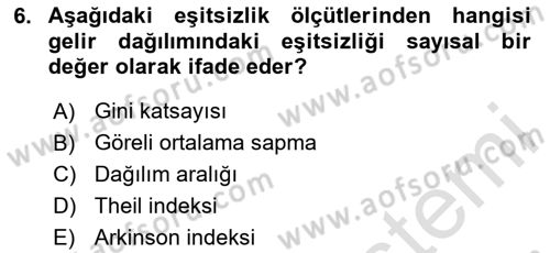 Gelir Dağılımı ve Yoksulluk Dersi 2025 - 2026 Yılı (Final) Dönem Sonu Sınav Soruları 6. Soru