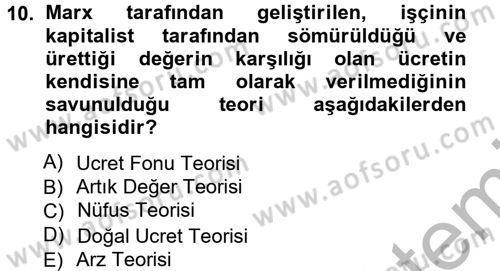 İstihdam ve İşsizlik Dersi 2012 - 2013 Yılı (Vize) Ara Sınav Soruları 10. Soru