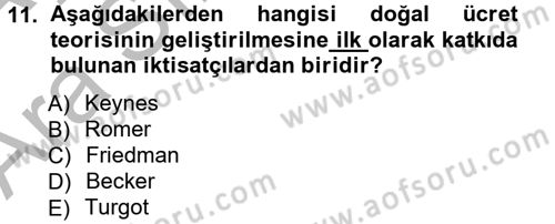 İstihdam ve İşsizlik Dersi 2012 - 2013 Yılı (Vize) Ara Sınav Soruları 11. Soru