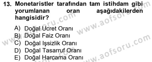 İstihdam ve İşsizlik Dersi 2012 - 2013 Yılı (Vize) Ara Sınav Soruları 13. Soru