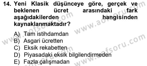İstihdam ve İşsizlik Dersi 2012 - 2013 Yılı (Vize) Ara Sınav Soruları 14. Soru