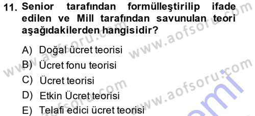 İstihdam ve İşsizlik Dersi 2013 - 2014 Yılı (Vize) Ara Sınav Soruları 11. Soru