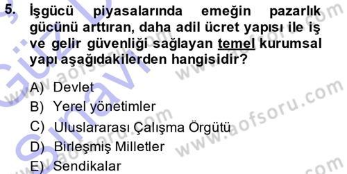 İstihdam ve İşsizlik Dersi 2013 - 2014 Yılı (Vize) Ara Sınav Soruları 5. Soru