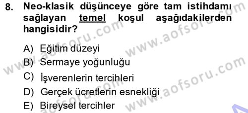İstihdam ve İşsizlik Dersi 2013 - 2014 Yılı (Vize) Ara Sınav Soruları 8. Soru