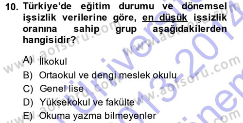 İstihdam ve İşsizlik Dersi 2013 - 2014 Yılı (Final) Dönem Sonu Sınav Soruları 10. Soru