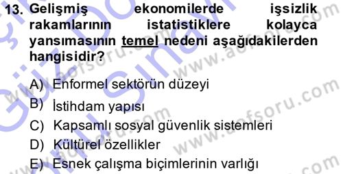 İstihdam ve İşsizlik Dersi 2013 - 2014 Yılı (Final) Dönem Sonu Sınav Soruları 13. Soru
