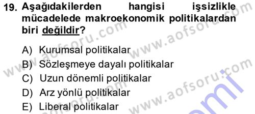 İstihdam ve İşsizlik Dersi 2013 - 2014 Yılı (Final) Dönem Sonu Sınav Soruları 19. Soru