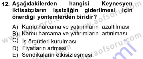 İstihdam ve İşsizlik Dersi 2014 - 2015 Yılı (Vize) Ara Sınav Soruları 12. Soru