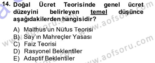 İstihdam ve İşsizlik Dersi 2014 - 2015 Yılı (Vize) Ara Sınav Soruları 14. Soru