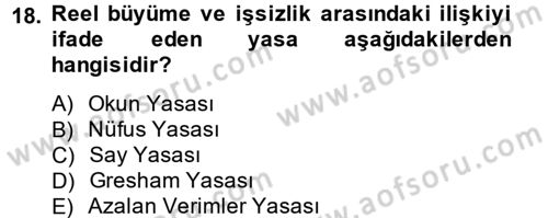 İstihdam ve İşsizlik Dersi 2014 - 2015 Yılı (Vize) Ara Sınav Soruları 18. Soru