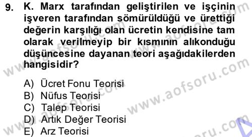 İstihdam ve İşsizlik Dersi 2014 - 2015 Yılı (Vize) Ara Sınav Soruları 9. Soru