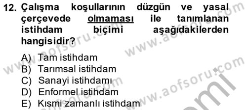 İstihdam ve İşsizlik Dersi 2014 - 2015 Yılı (Final) Dönem Sonu Sınavı 12. Soru