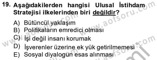 İstihdam ve İşsizlik Dersi 2014 - 2015 Yılı (Final) Dönem Sonu Sınavı 19. Soru