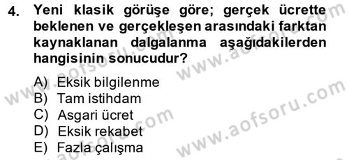 İstihdam ve İşsizlik Dersi 2014 - 2015 Yılı (Final) Dönem Sonu Sınavı 4. Soru