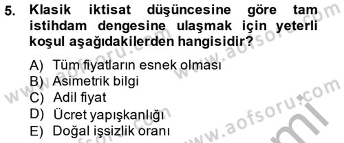 İstihdam ve İşsizlik Dersi 2014 - 2015 Yılı (Final) Dönem Sonu Sınavı 5. Soru