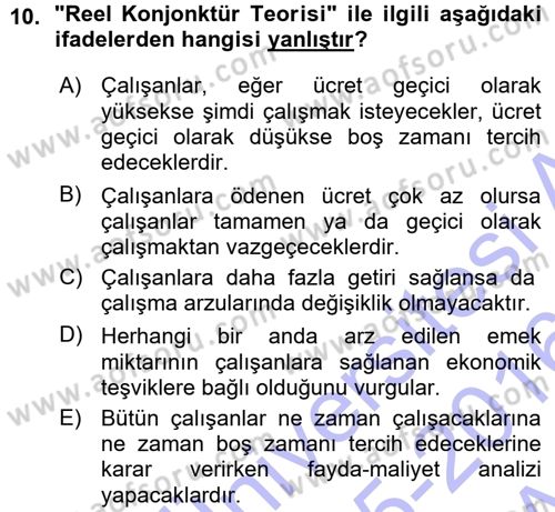 İstihdam ve İşsizlik Dersi 2015 - 2016 Yılı (Vize) Ara Sınav Soruları 10. Soru