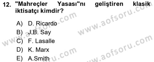 İstihdam ve İşsizlik Dersi 2015 - 2016 Yılı (Vize) Ara Sınav Soruları 12. Soru